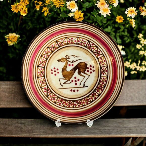Keramikos Athens Greece Stag Handmade Wall Decor 6" Plate Vintage Display Decor - Picture 1 of 10